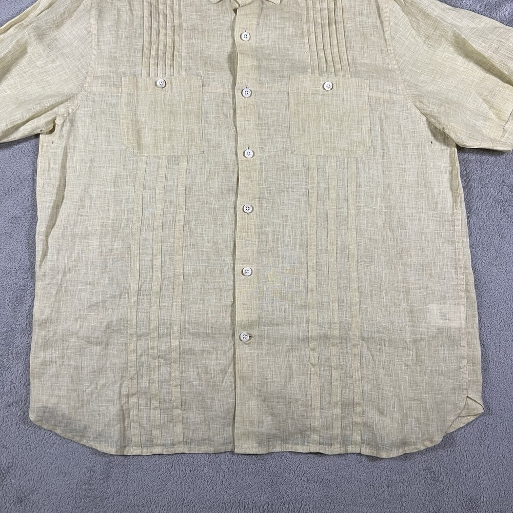 Nat Nast Shirt Mens Large Yellow Linen Button Up Short Sleeve Beach Preppy - Picture 2 of 12